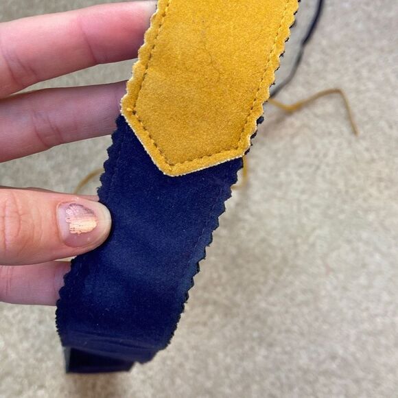 Vintage 70s Country Set Yellow and Navy Hippie Fringe Belt - One Size - Picture 8 of 10